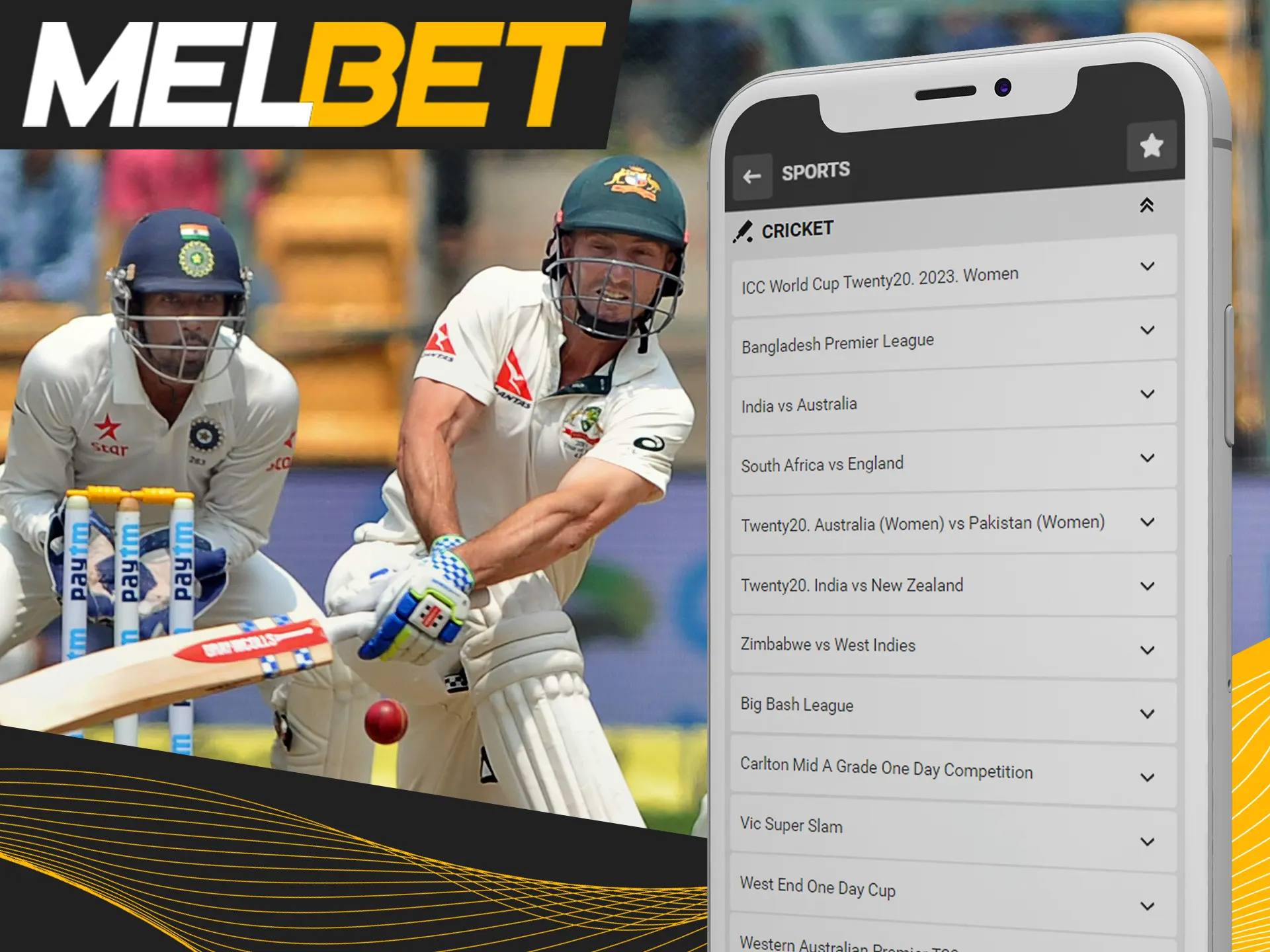 Bet on various cricket teams at Melbet.